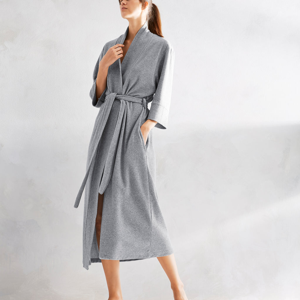Down Robe - Gray, Size S, Cotton,Cotton Sateen | The Company Store