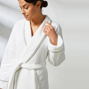 Turkish Cotton Piped Robe Grey