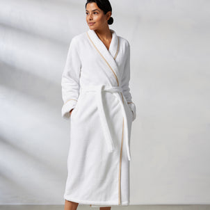 Turkish Cotton Piped Robe Linen