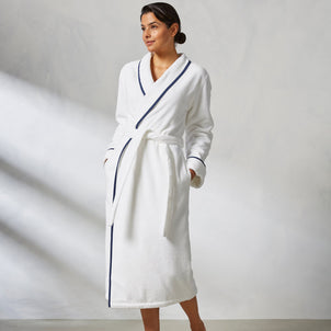 Turkish Cotton Piped Robe Navy